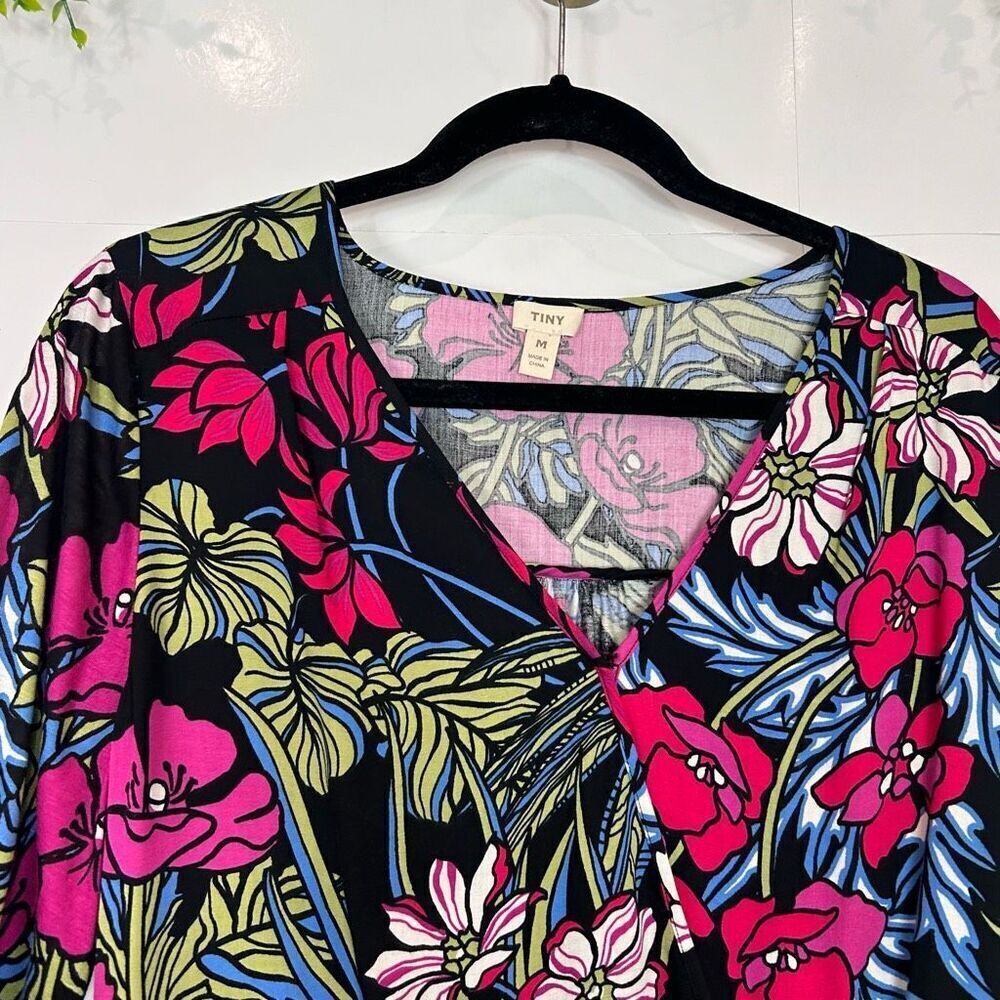 Anthropologie Dark Floral Wrap Blouse with Red and Pink Blooms - Picture 9 of 15